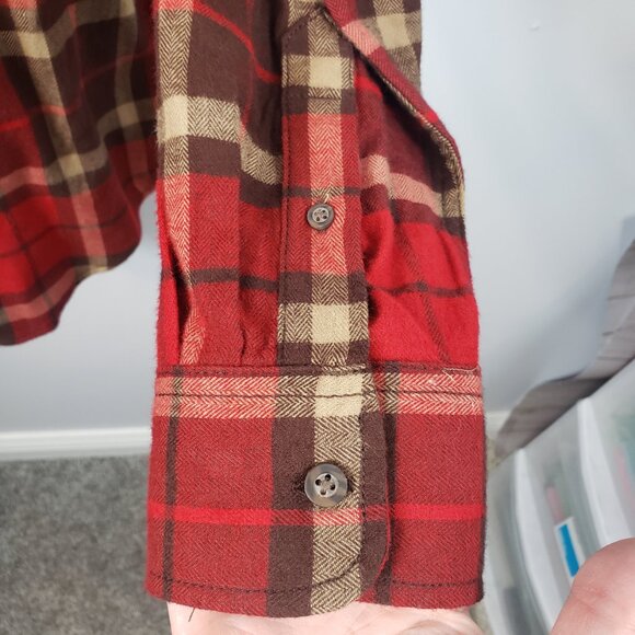 NEW ~ George Flannel Shirt Mens Small Red Brown Plaid Button Up S pockets / A241 - Picture 4 of 9